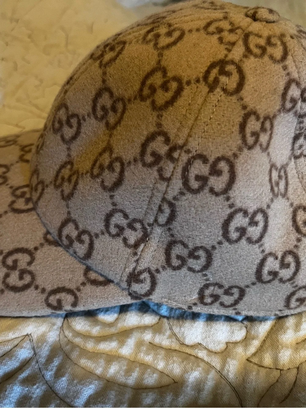 Gucci Beige Brown Monogram Wool Hat